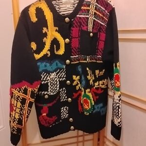 Susan Bristol 90's Black and White Knit Cardigan